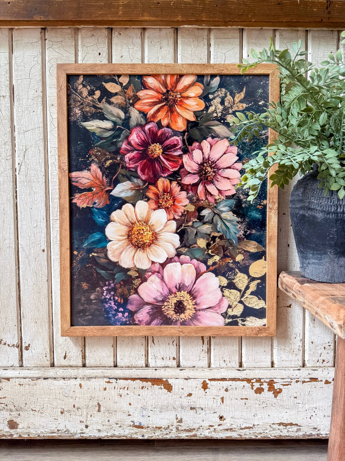 Bold Coloful Moody Floral Wood Sign: Light Frame / 16x20 Inches