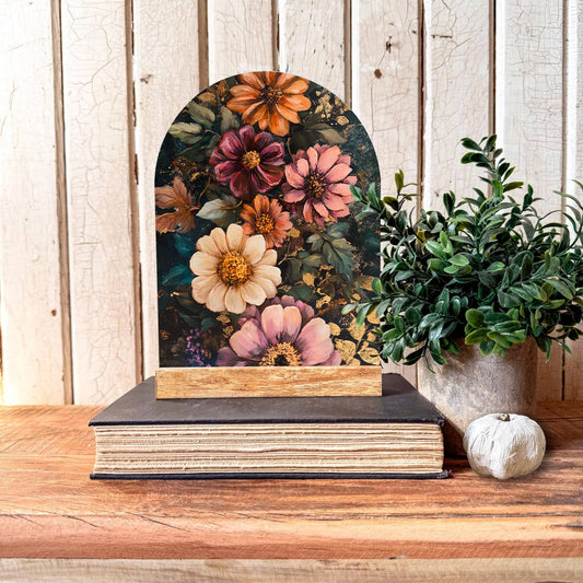 Moody Colorful Floral Arched Shelf Sitter: Dark Base