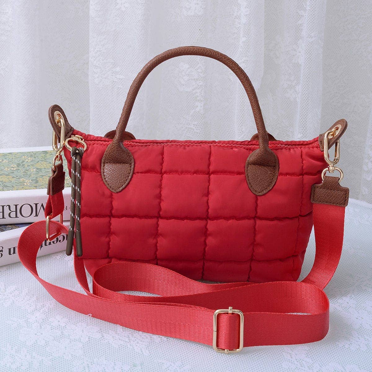 QP782 Quilted Puffer Satchel/Crossbody Bag: Kelly Green