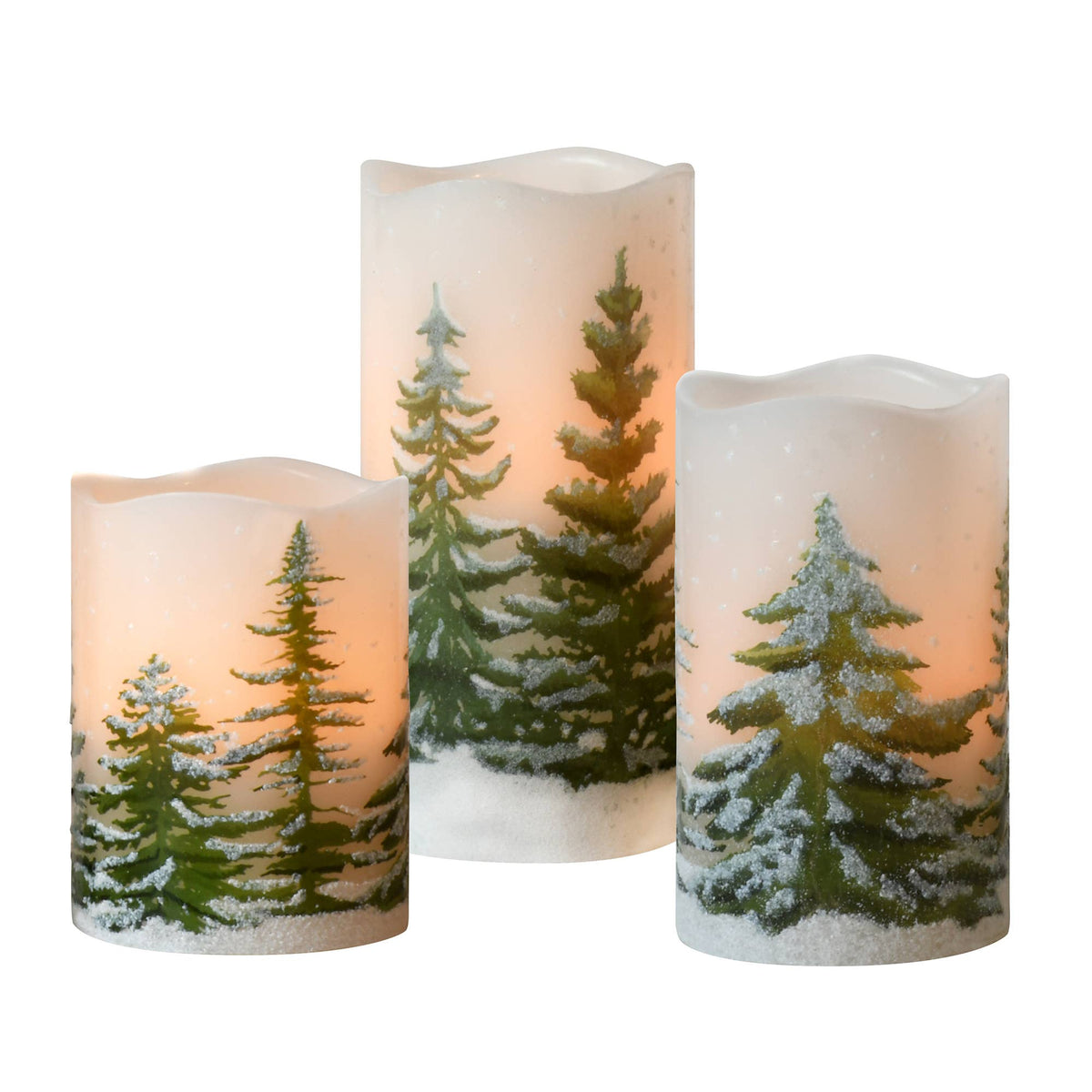 Battery Candle Green Pines - Set of 3