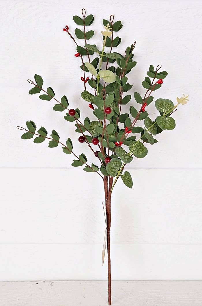 9in Pick-Mixed PE Euclyaptus with Red Berries-