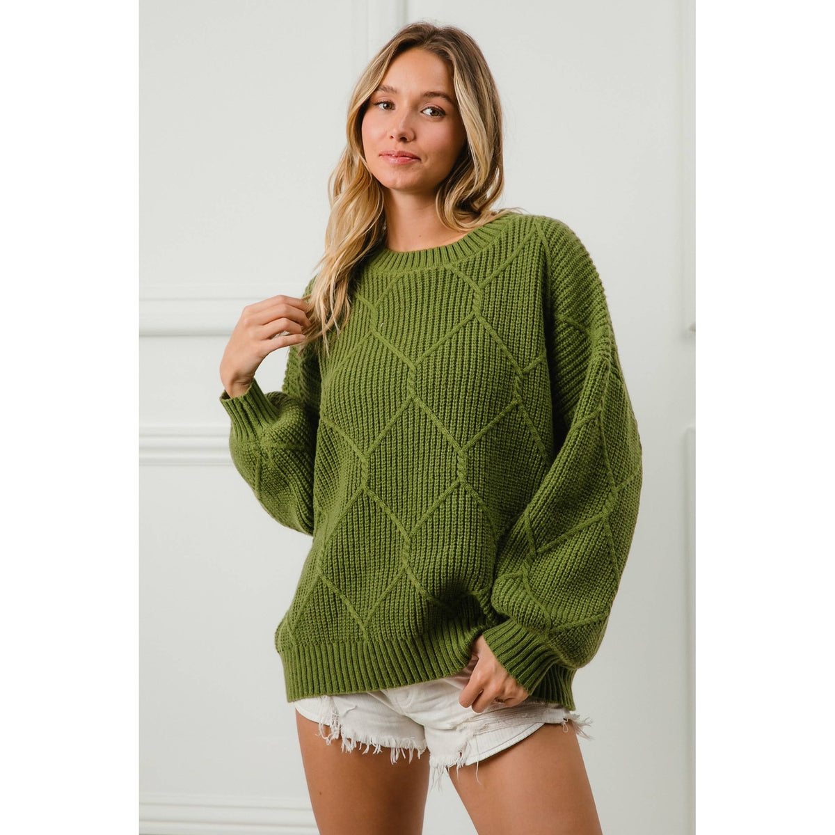 DIAMOND PATTERN HACCI SWEATER TOP