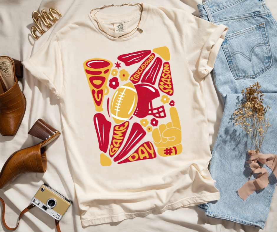 Iowa State  Hand Drawn Football Abstract Flower Art Ivory Tee
