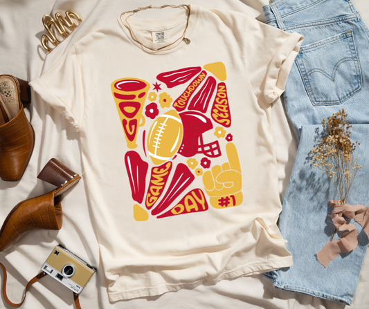 Iowa State  Hand Drawn Football Abstract Flower Art Ivory Tee