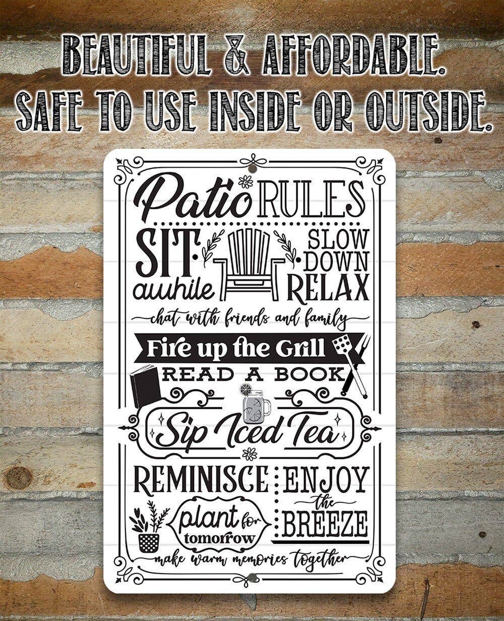 Rustic Metal Sign | Patio Rules: 8 x 12