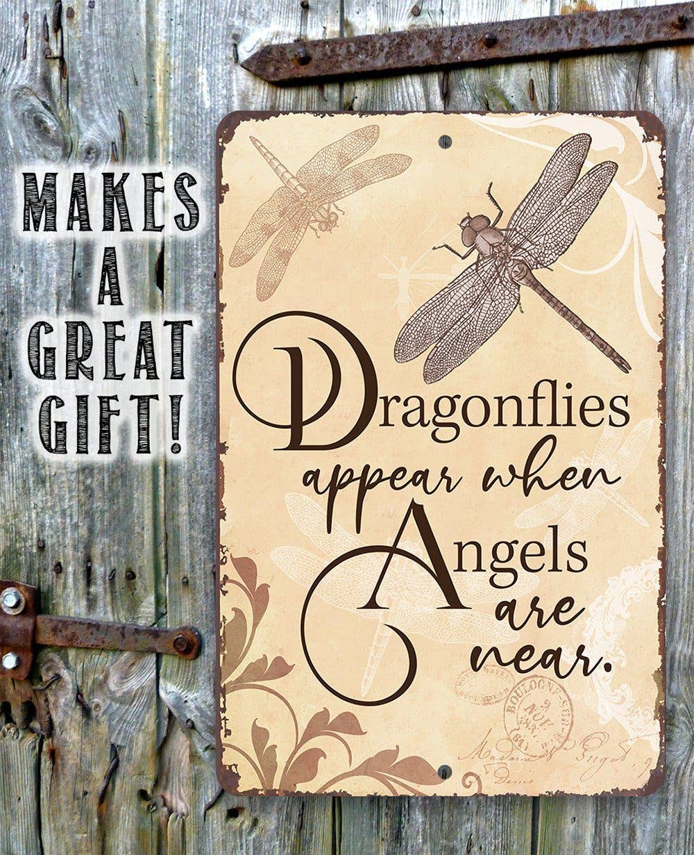 Rustic Metal Sign | Dragonflies Appear: 8 x 12