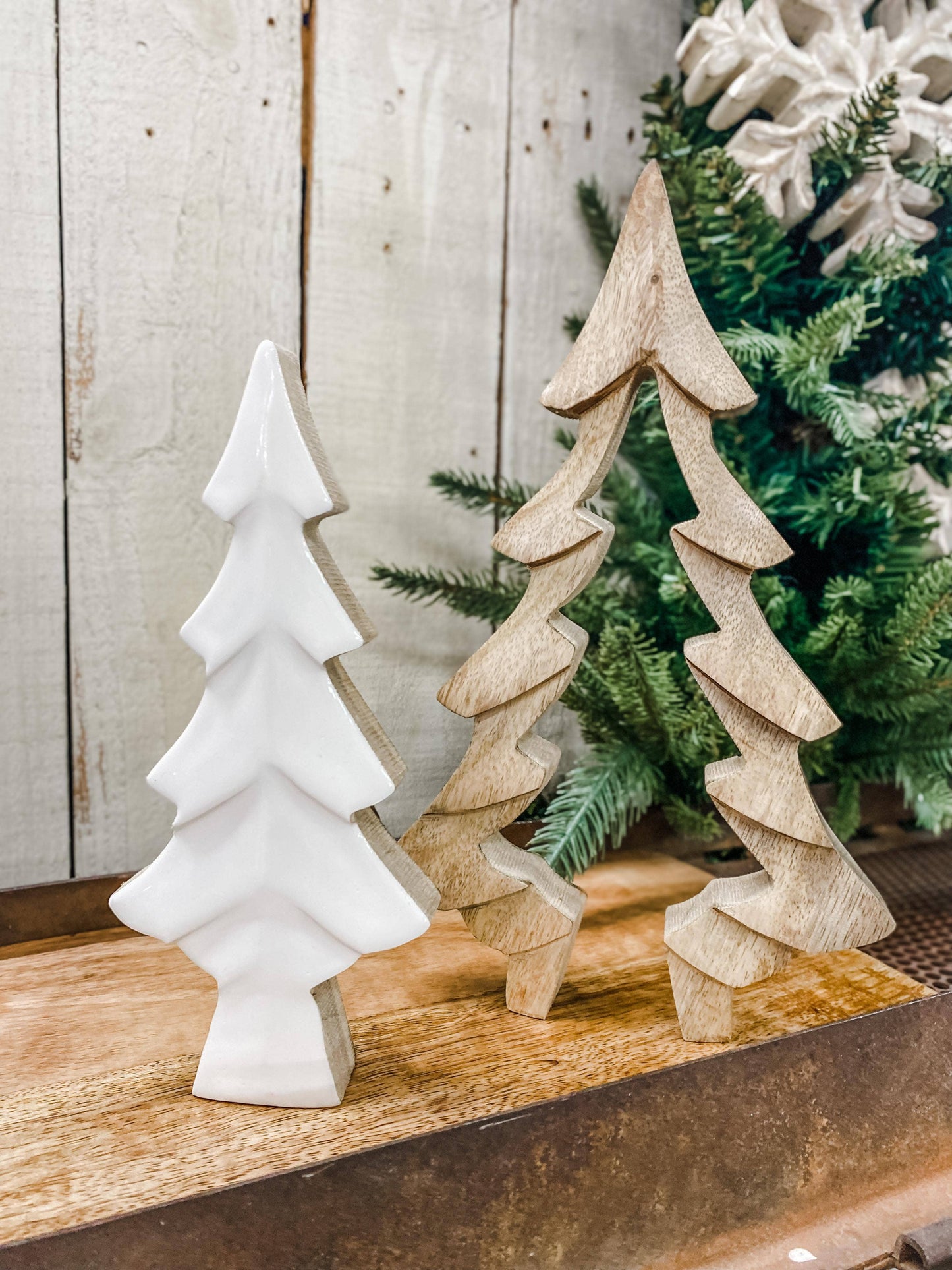 3D Wooden Tree w/ White Enamel Cutout 6.5x10in