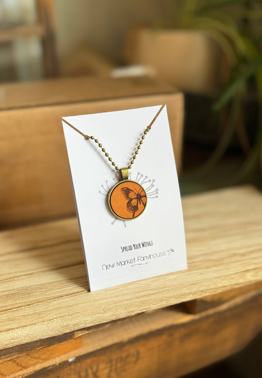 Butterfly Necklace - Leather Pendant Necklace