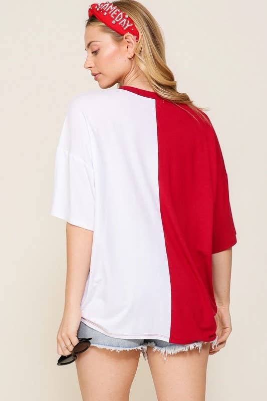 Game Day Multi Color Knit Top: RED/WHITE