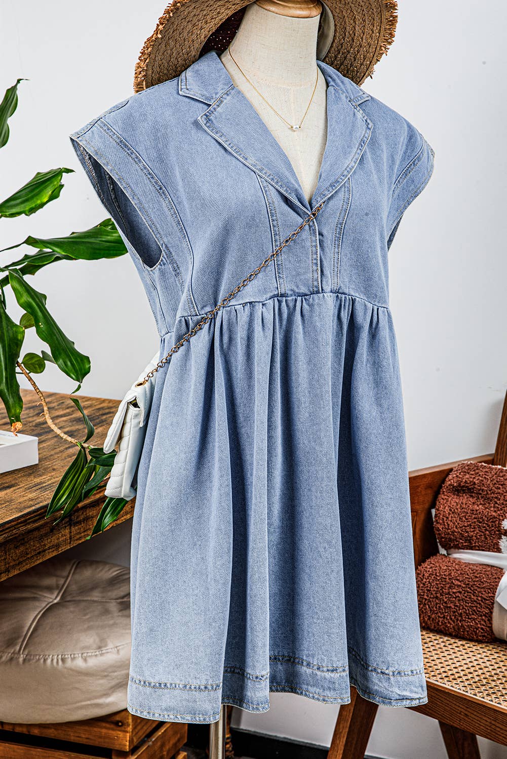 "Taya" Cap Sleeve Denim Babydoll Dress