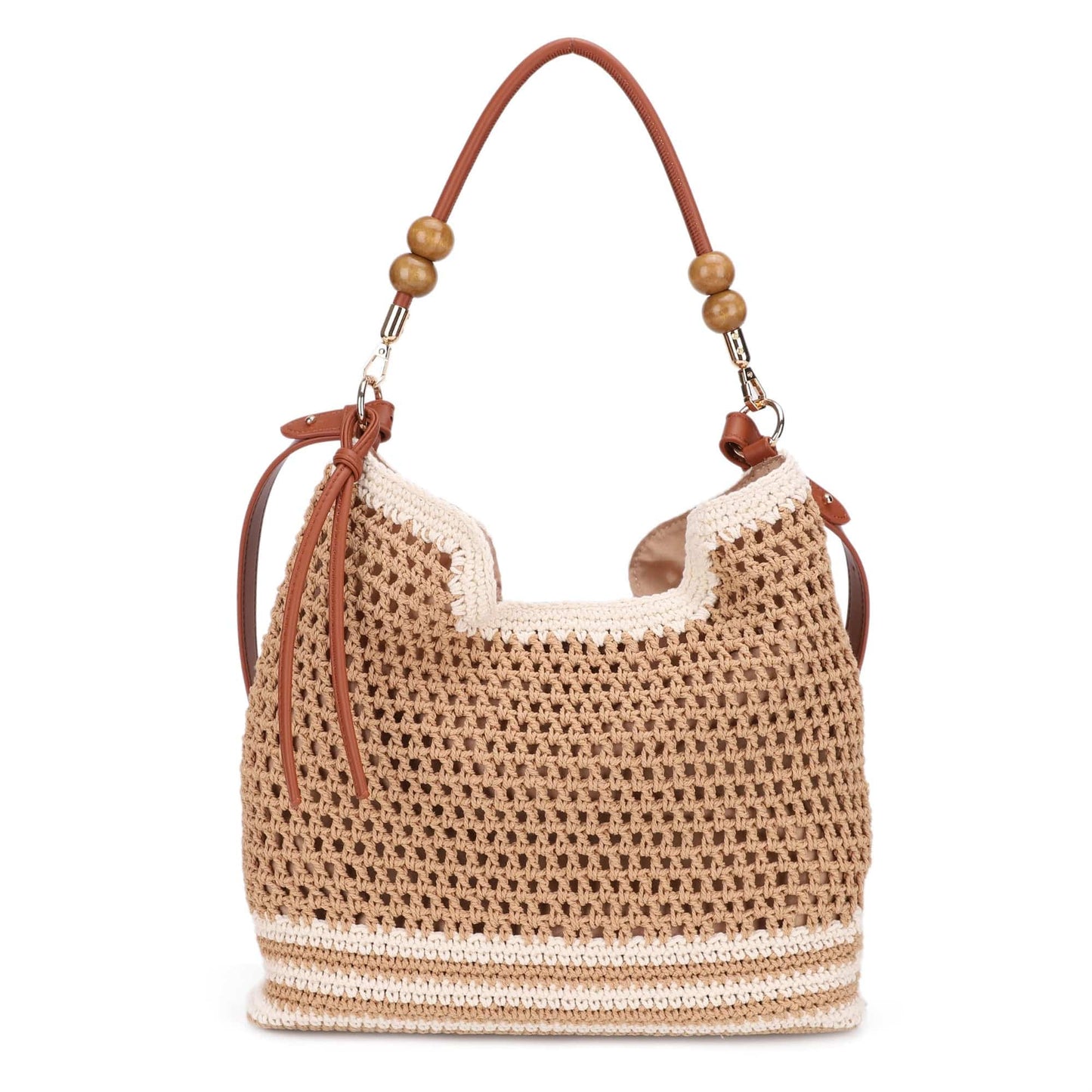 EJ60388 Elia Crochet Crossbody/Tote Bag: Natural Brown
