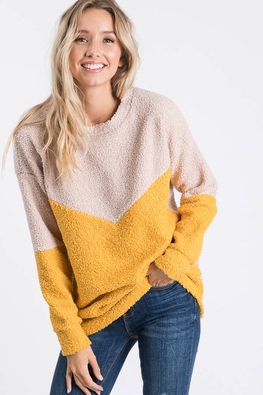 Soft Cozy Textured Color Block Sweater
