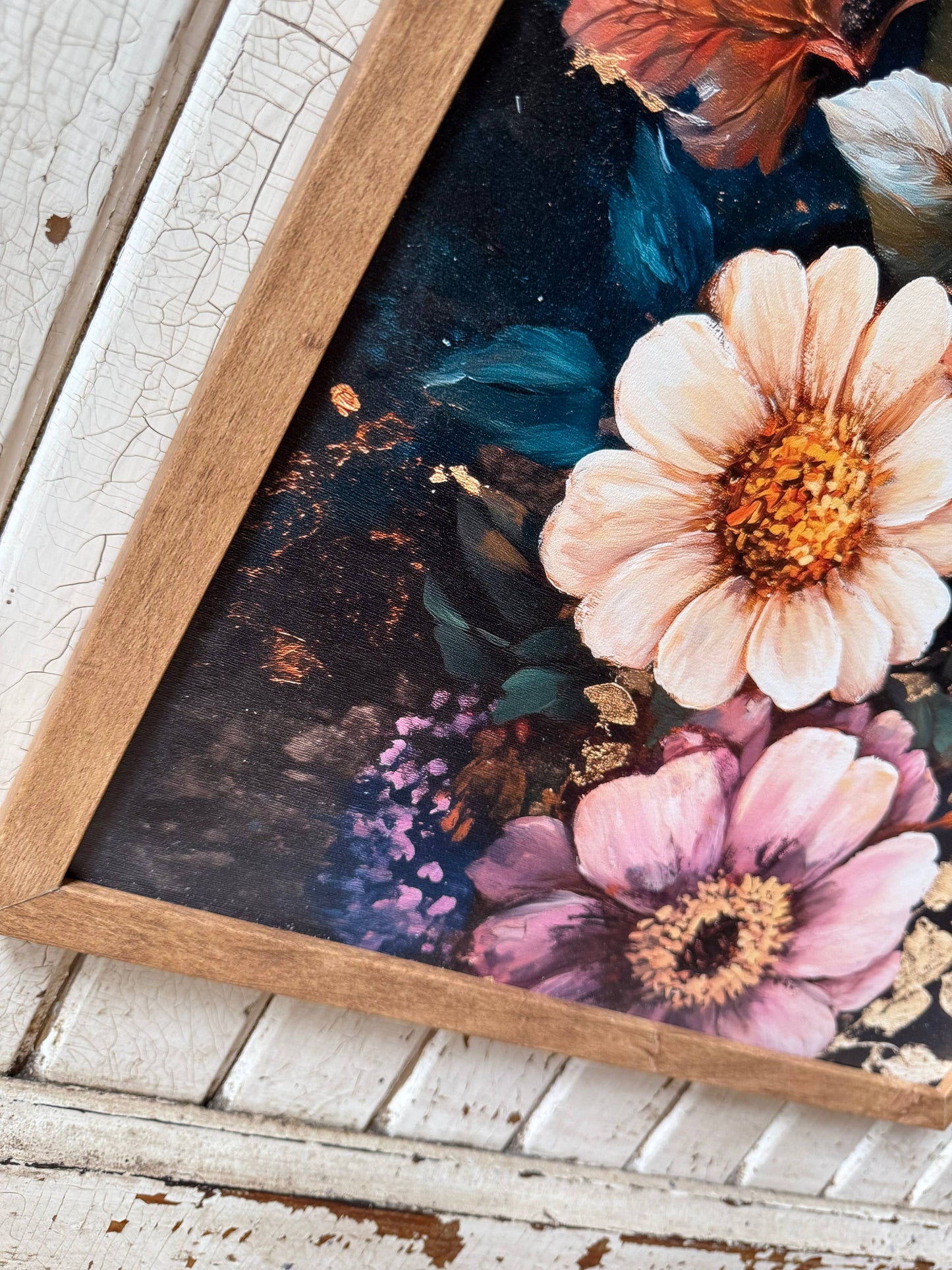 Bold Coloful Moody Floral Wood Sign: Light Frame / 16x20 Inches