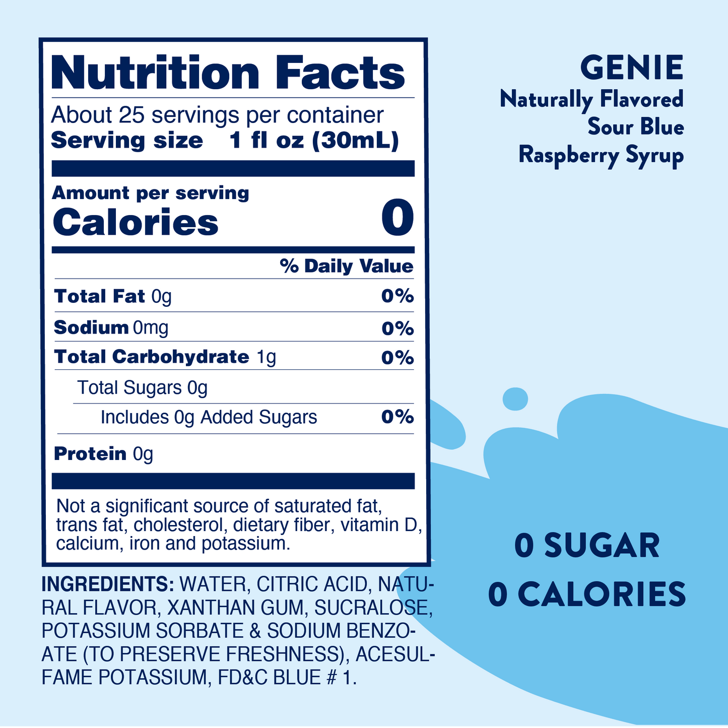 Sugar Free Genie™ Syrup -  Sugar Free Sour Blue Raspberry Syrup
