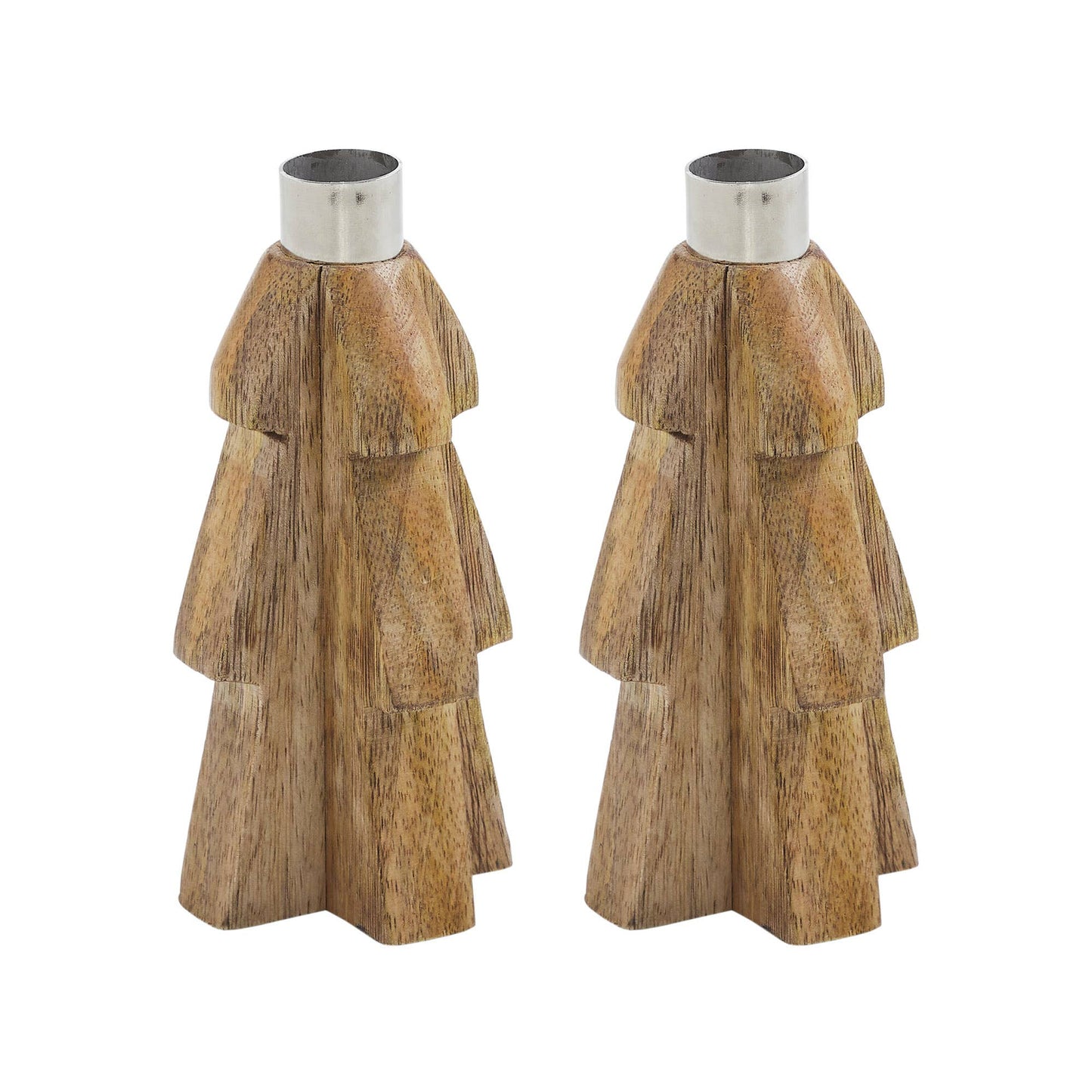 Tree Natural Wooden Taper Candle Holder 6x3x3