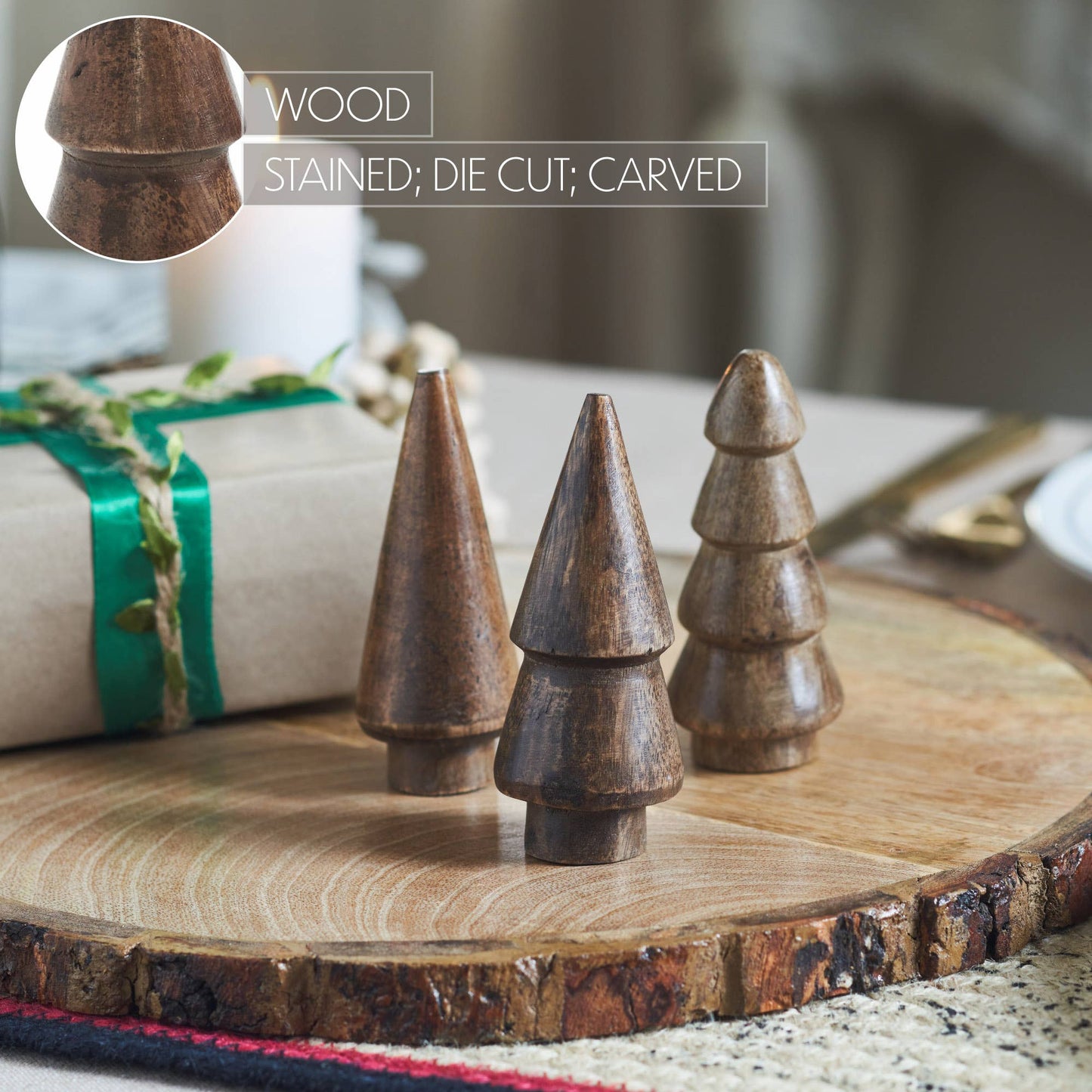 Conical Dark Wooden Tree Set of 3 - 3.25x1.25x1.25