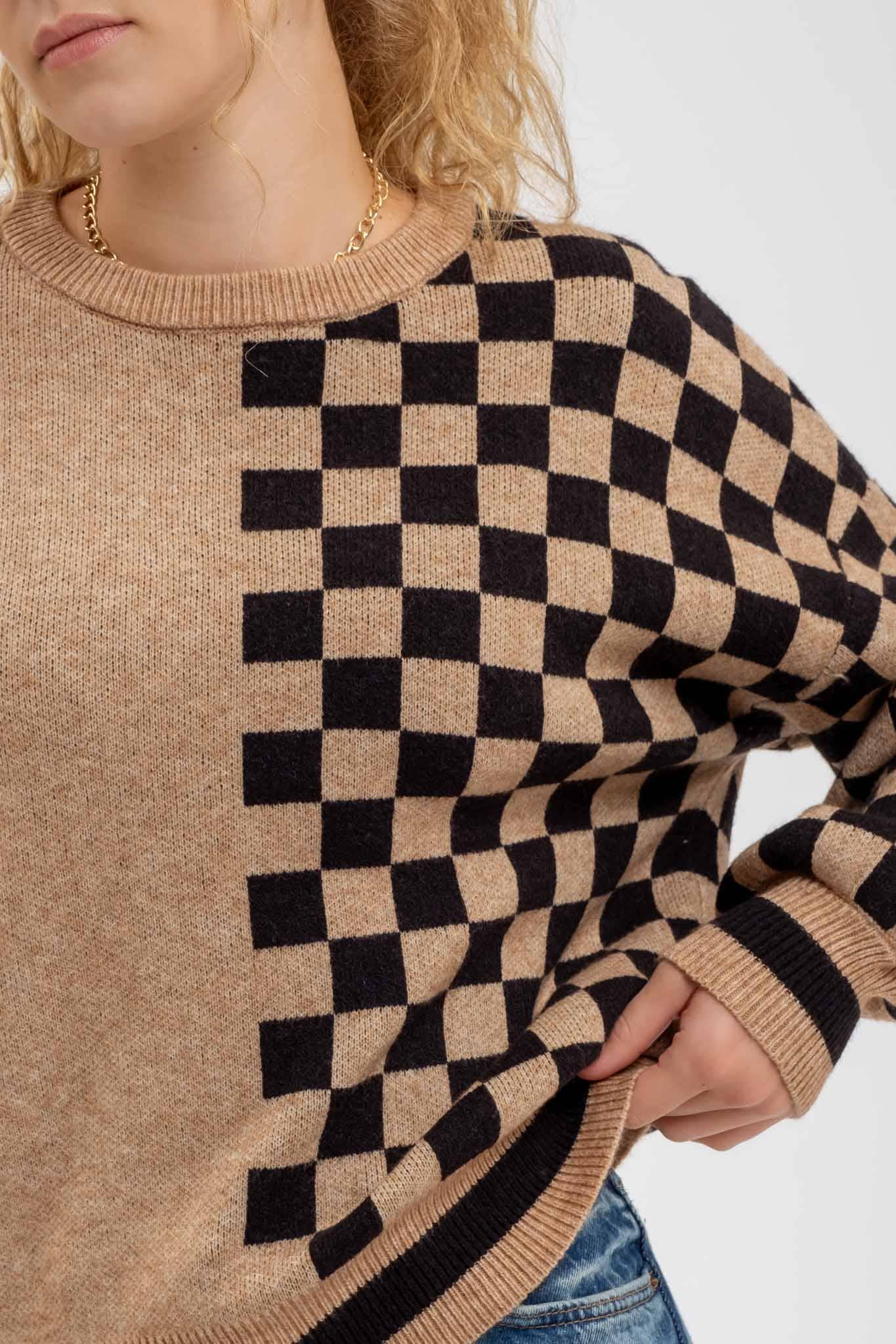 "Willow" Checked Sleeve Crewneck