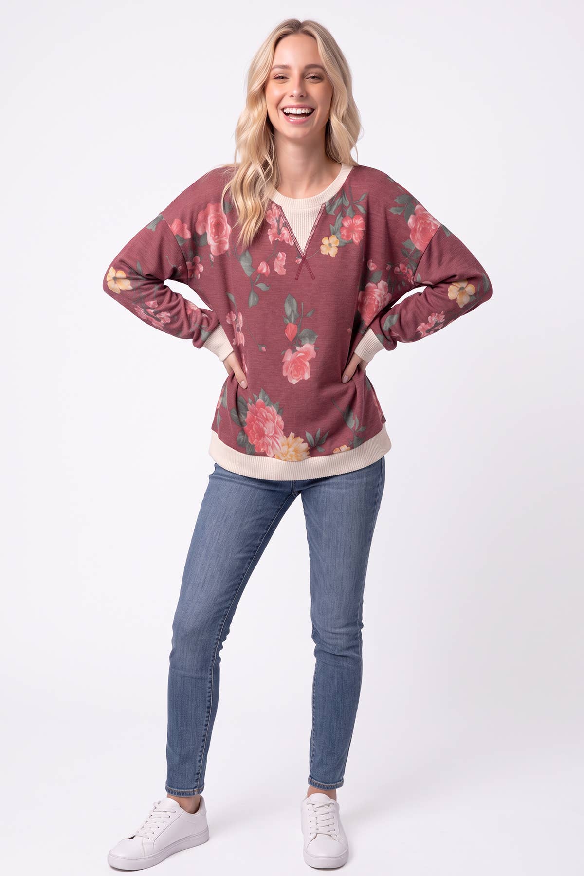 Floral Print Contrast trim Sweatshirt