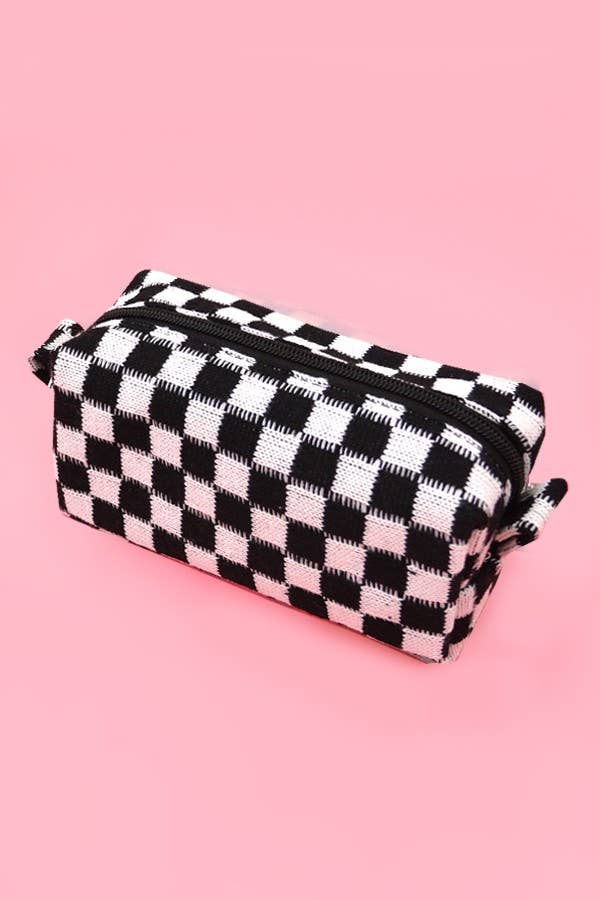 CHECKER COSMETIC MAKEUP POUCH BAG | 40P522: Black