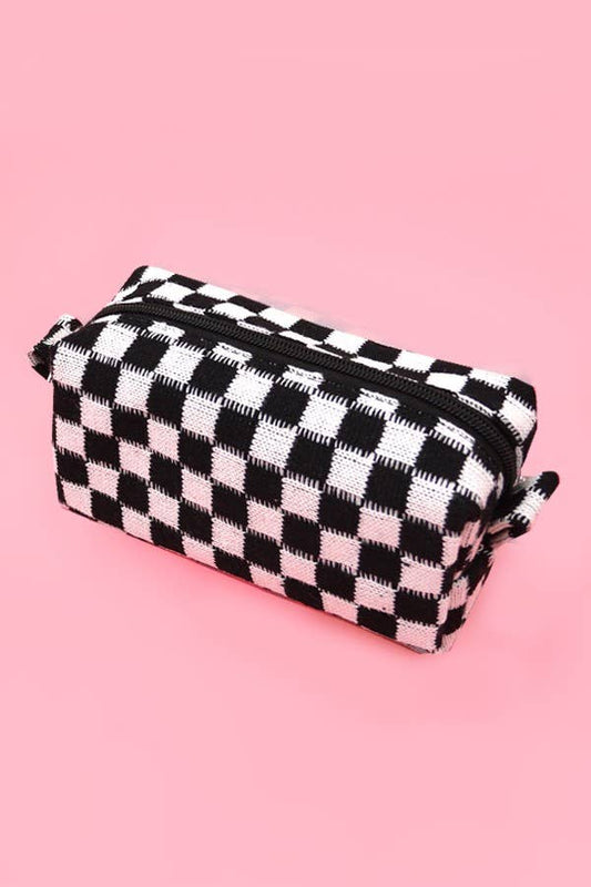 CHECKER COSMETIC MAKEUP POUCH BAG | 40P522: Black