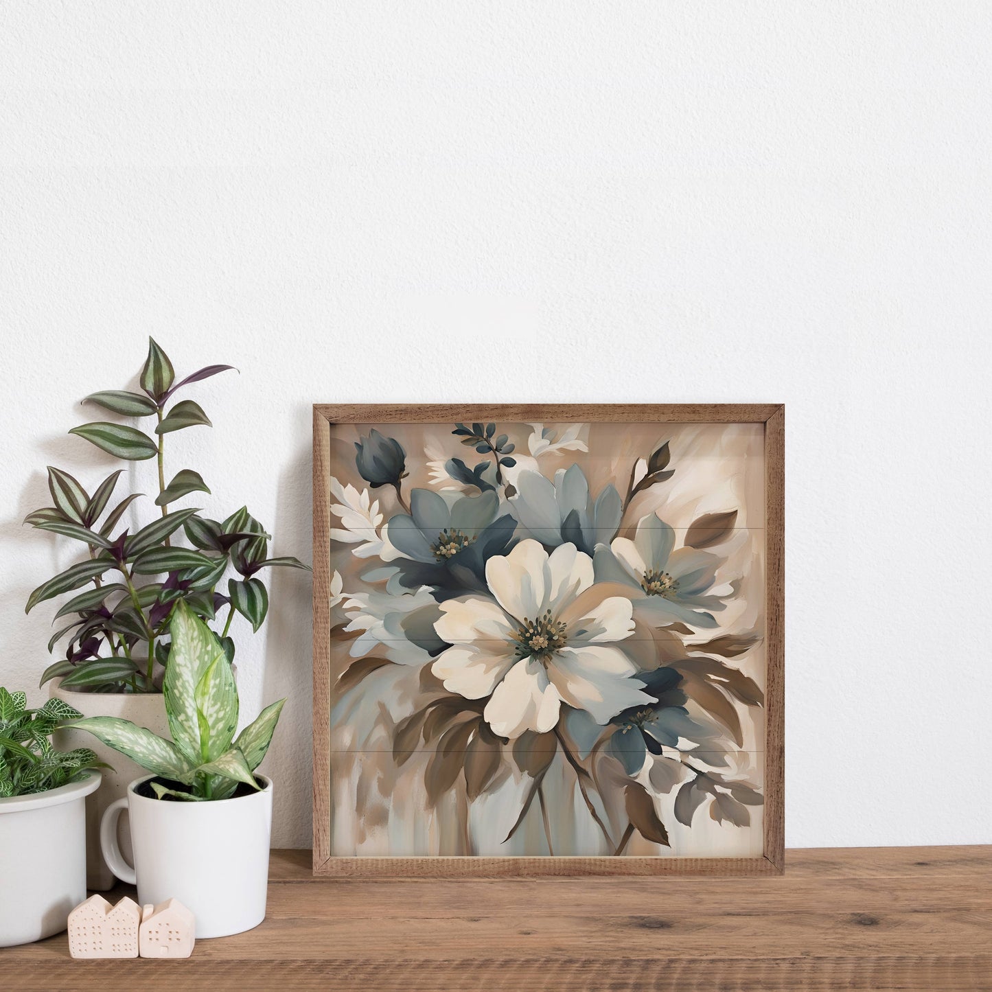 Blue And Tan Floral Display: 16 x 16 x 1.5