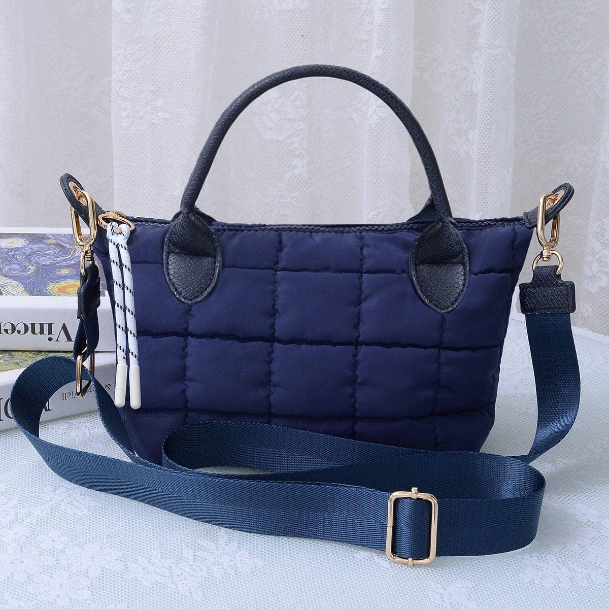 QP782 Quilted Puffer Satchel/Crossbody Bag: Taupe