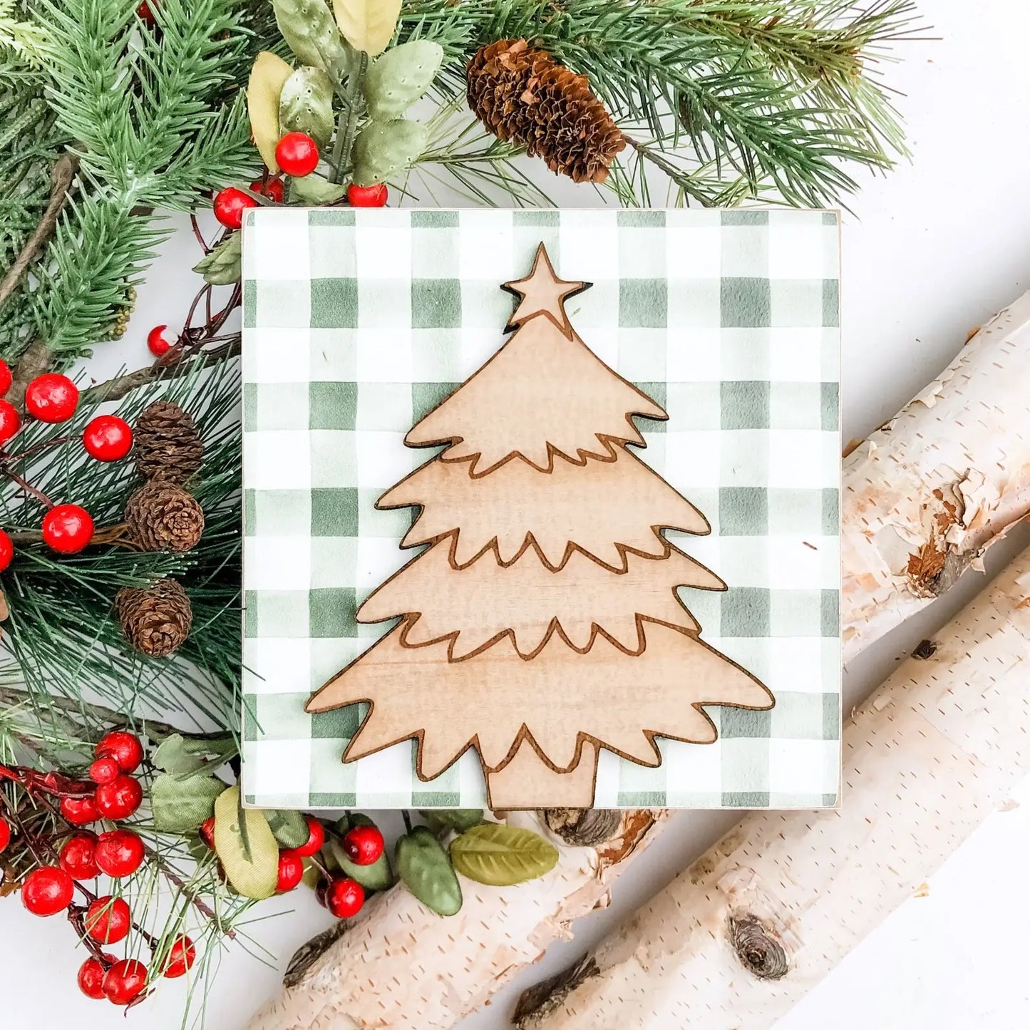 Christmas Mini Block Tiered Tray Signs - Laser Cut Design: Tree With Star