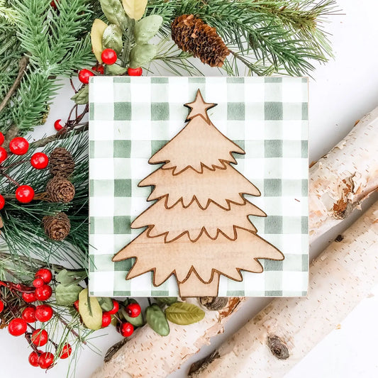 Christmas Mini Block Tiered Tray Signs - Laser Cut Design: Tree With Star
