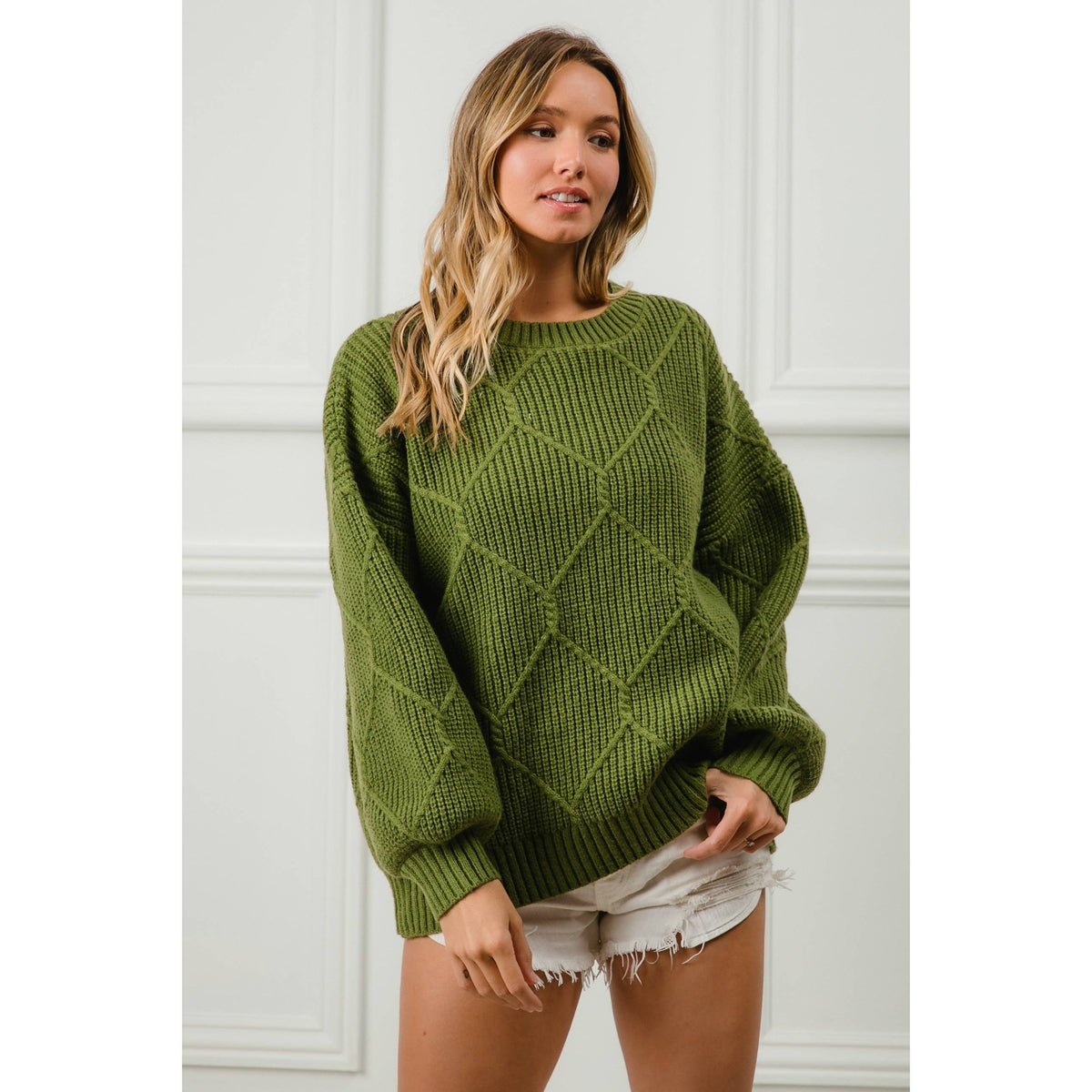 DIAMOND PATTERN HACCI SWEATER TOP