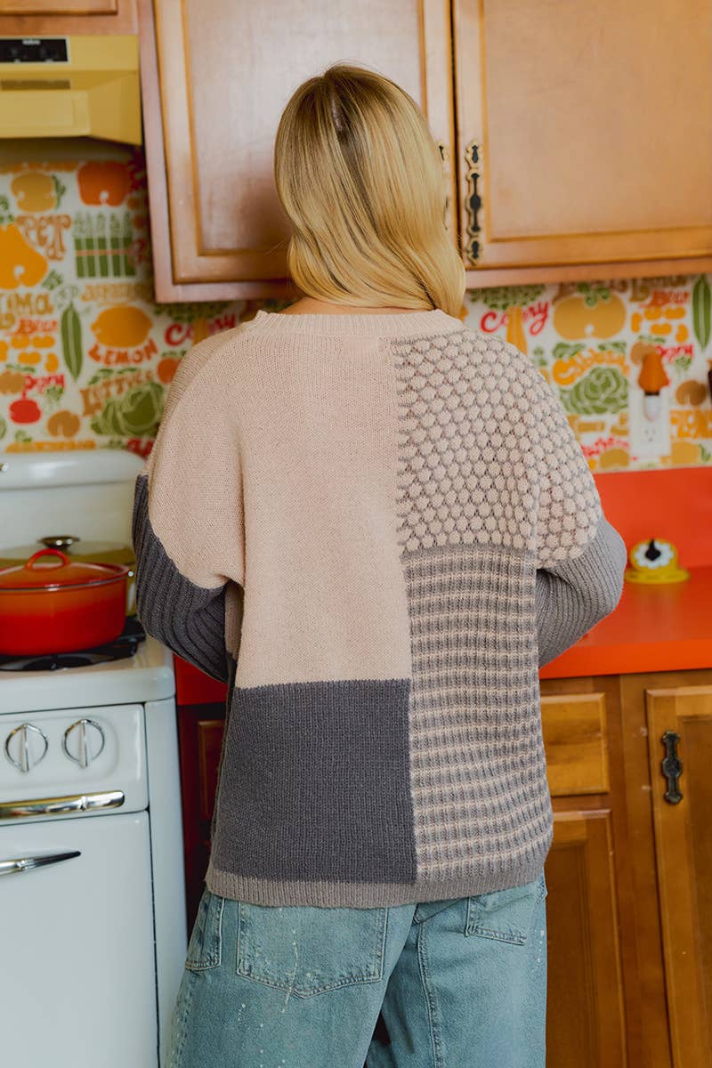 MIXED PATTERN BLOCK SWEATER