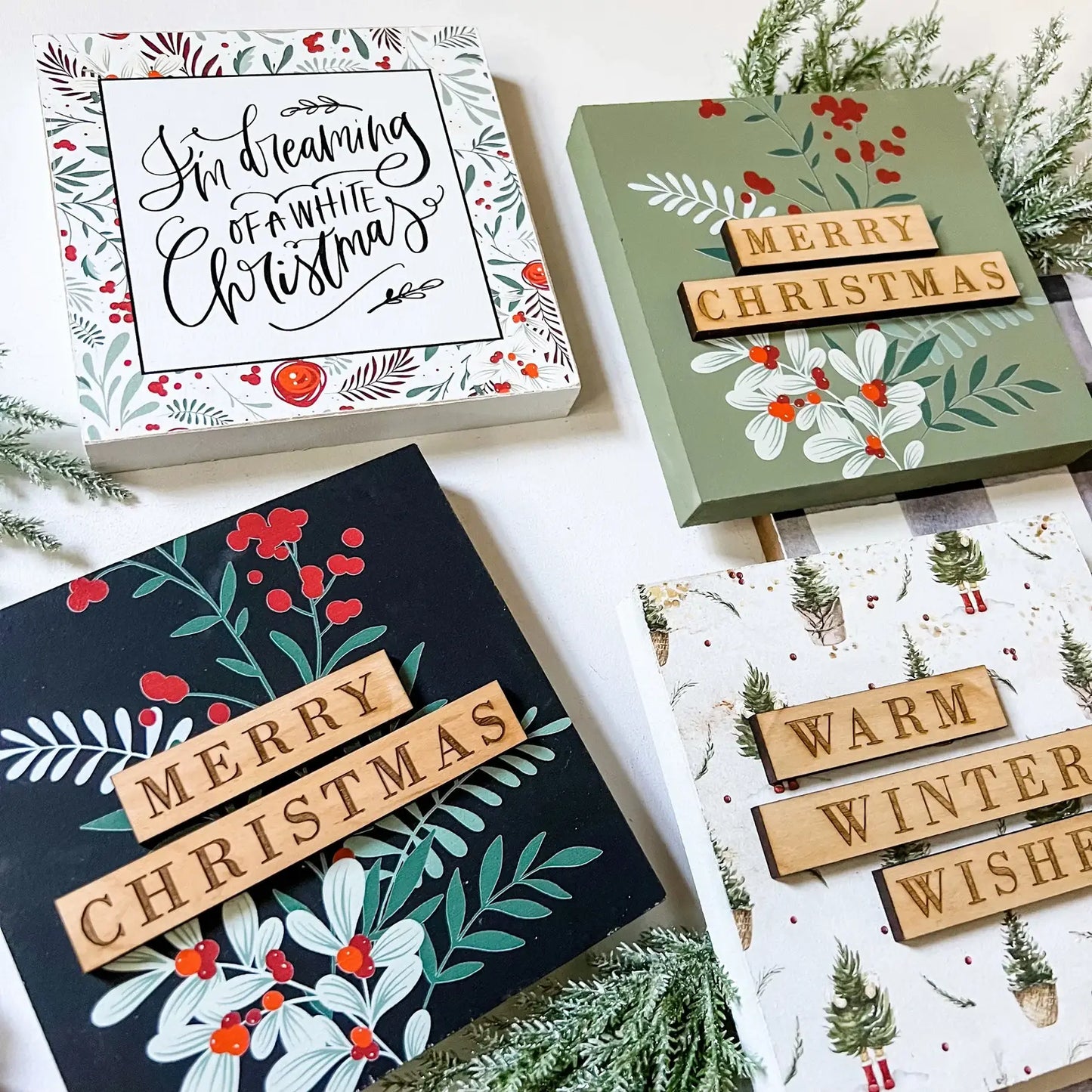 Christmas Mini Block Tiered Tray Signs: Warm Winter Wishes