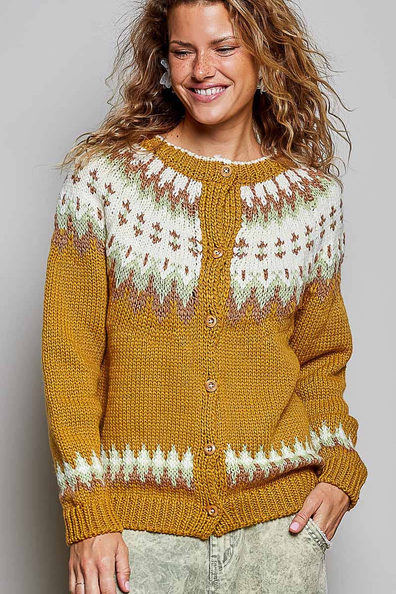 Knit Button Front Cardigan Sweater  HONEY / OS