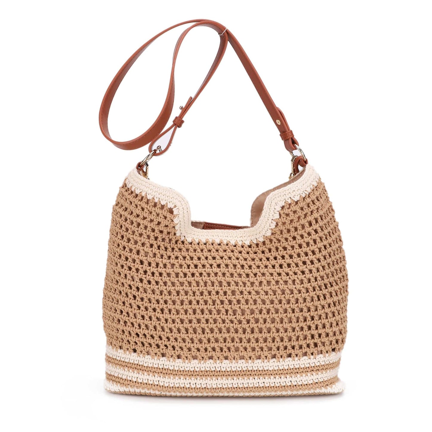EJ60388 Elia Crochet Crossbody/Tote Bag: Natural Brown