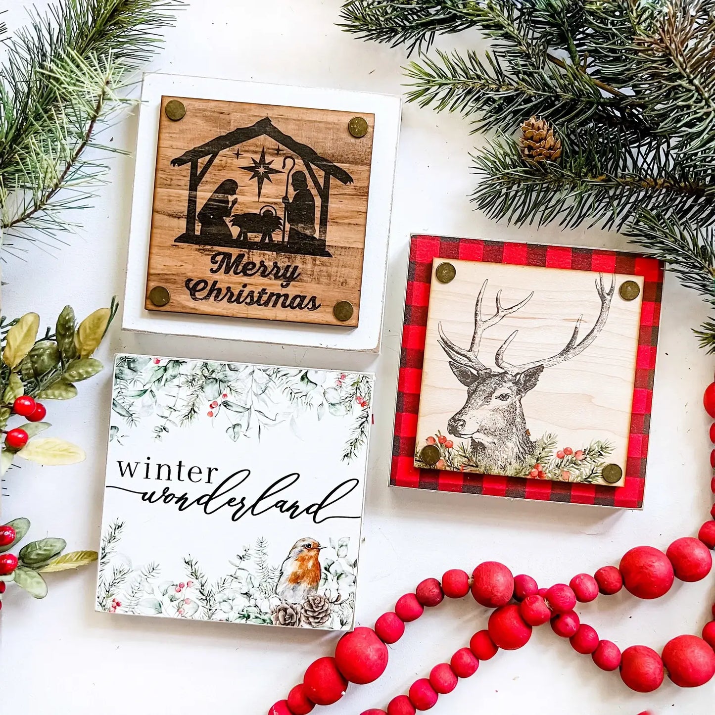 Christmas Mini Block Tiered Tray Signs: Winter Wonderland