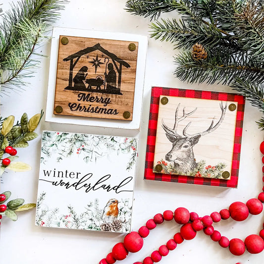 Christmas Mini Block Tiered Tray Signs: Winter Wonderland