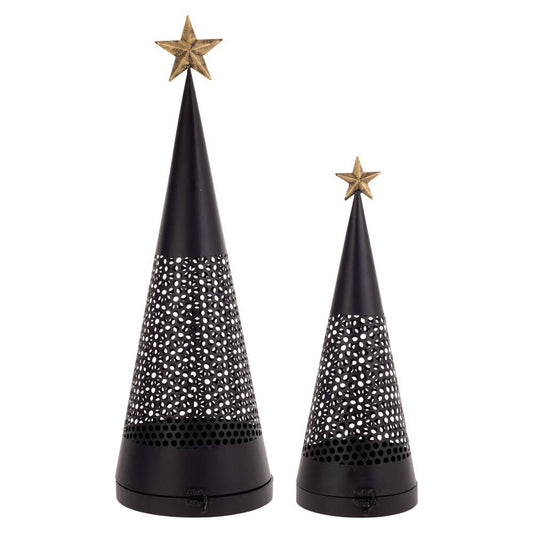 Black Metal Cone Trees Set of 2 Christmas Décor