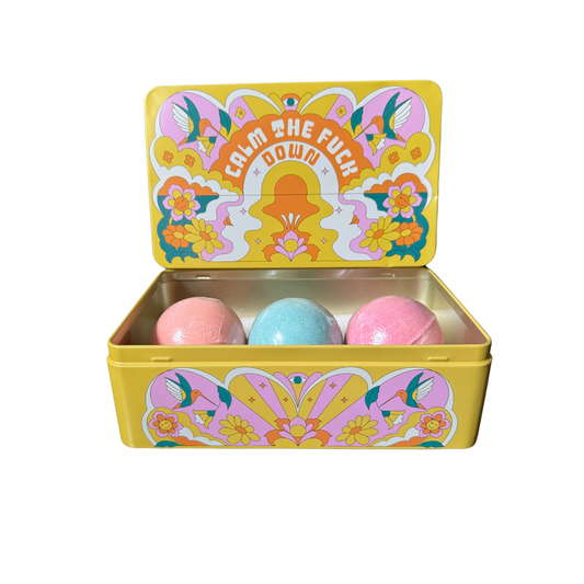 Calm The Fuck Down Bath Bomb Set in Reusable Tin Box