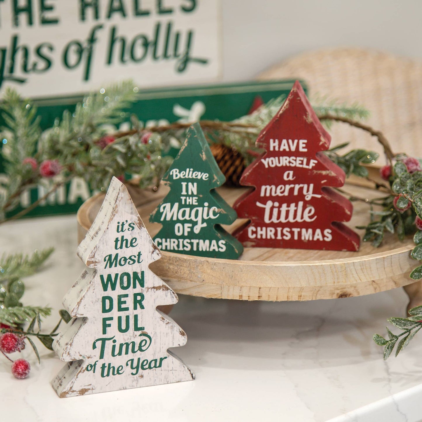Most Wonderful Time of Year Distressed Wooden Trees