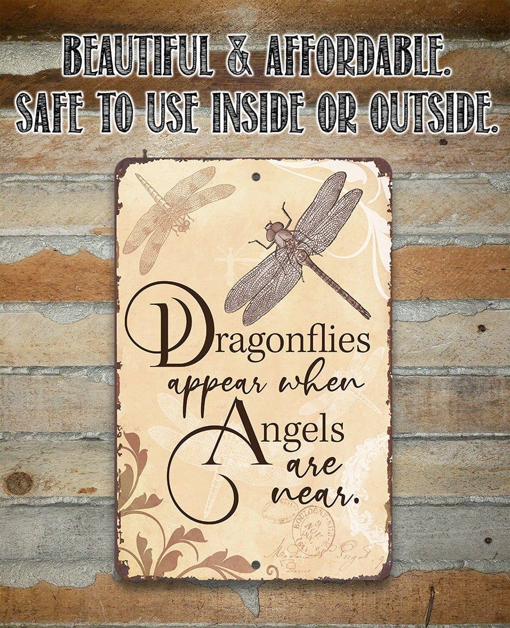 Rustic Metal Sign | Dragonflies Appear: 8 x 12