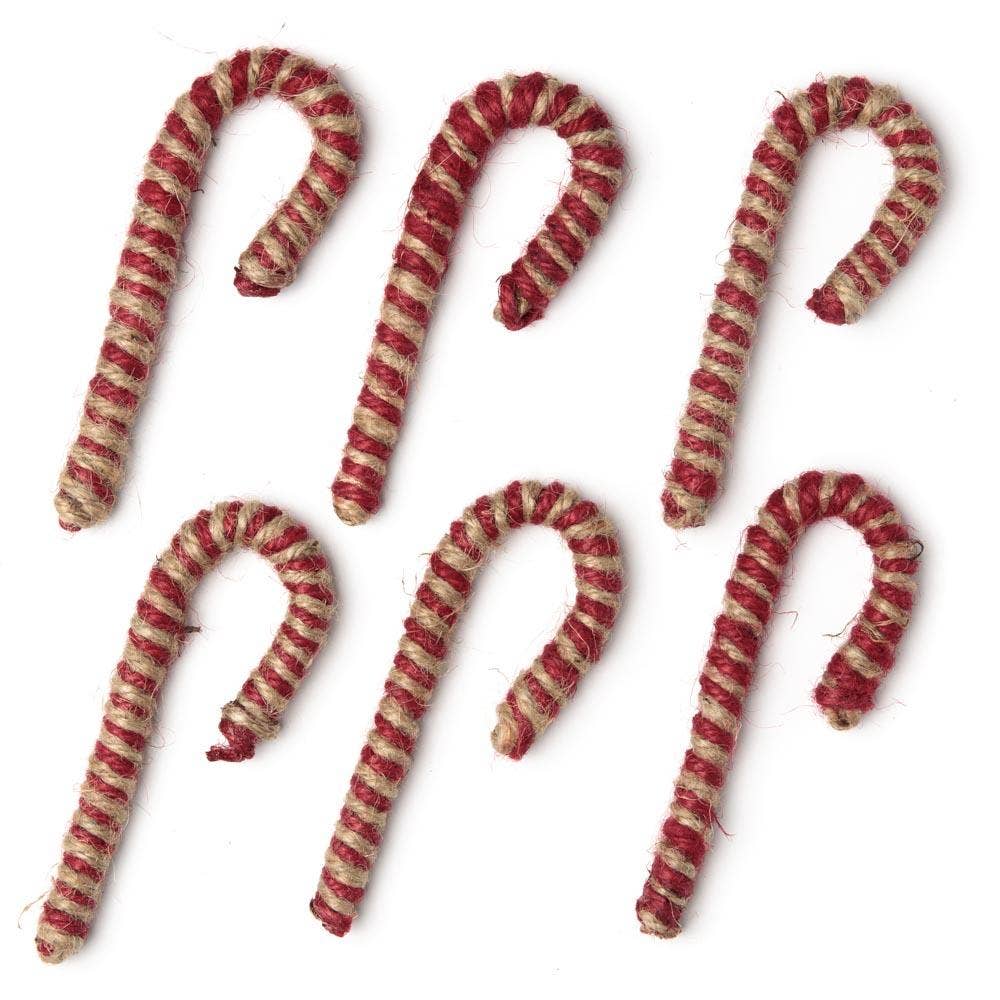 5" Rustic Jute Candy Cane Ornaments (Pack of 6)