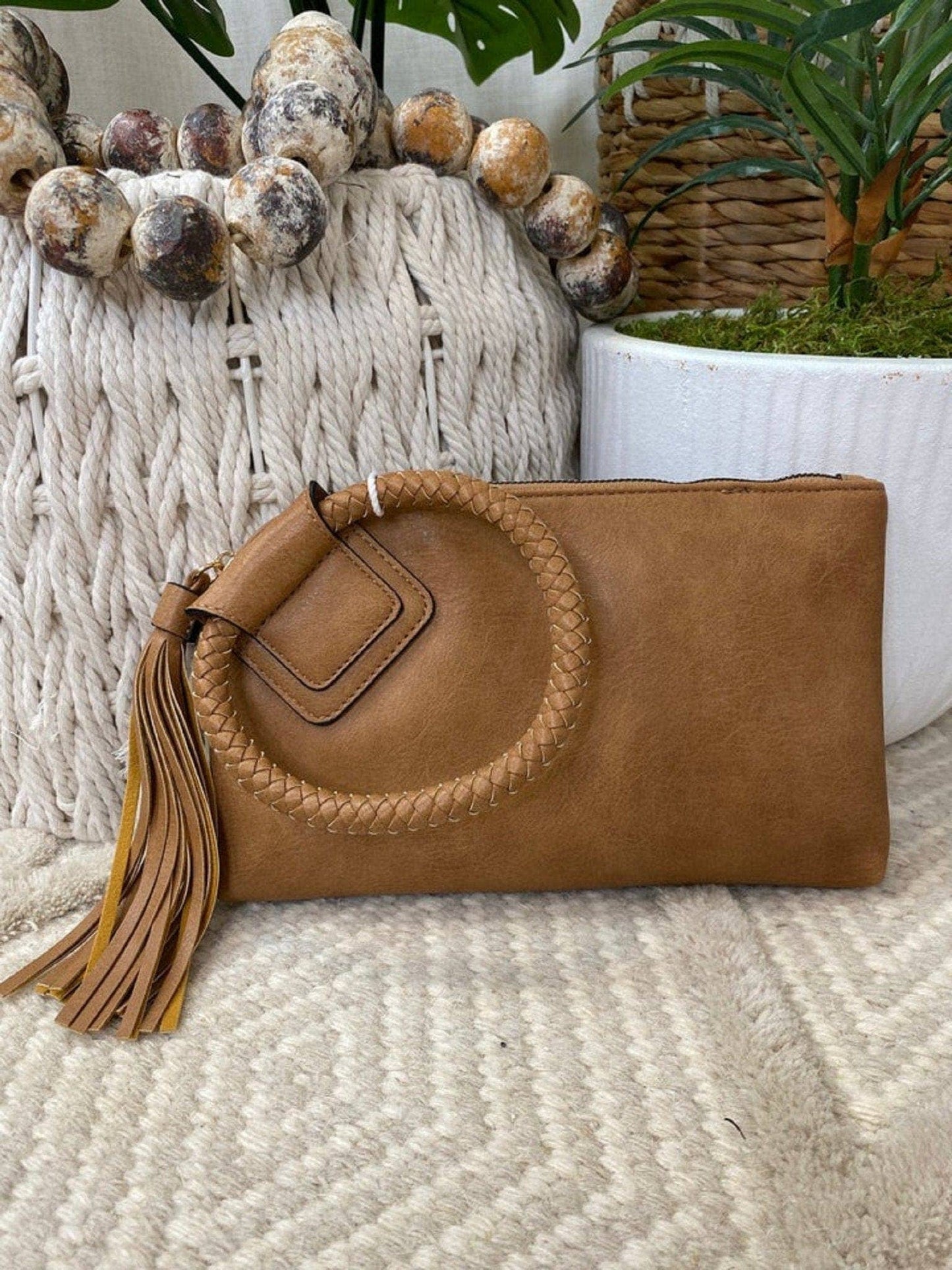 JYM0346 Soft Vegan Leather Wristlet/Clutch: Brown