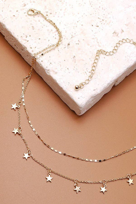 DELICATE DOUBLE LAYER STAR DROP NECKLACE | 47N19411: SILVER
