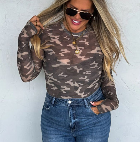 Camo Mesh Top