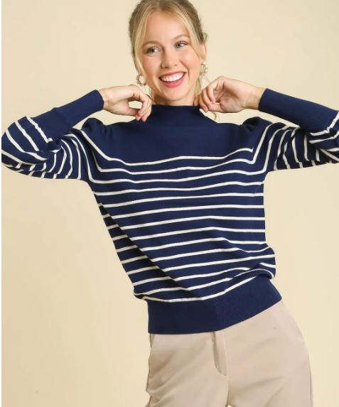 "Ruth" Navy Striped Sweater