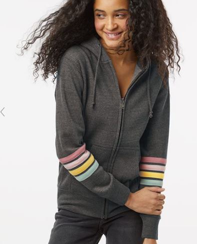 "Jersey" Striped Sleeves Full-Zip Hoodie