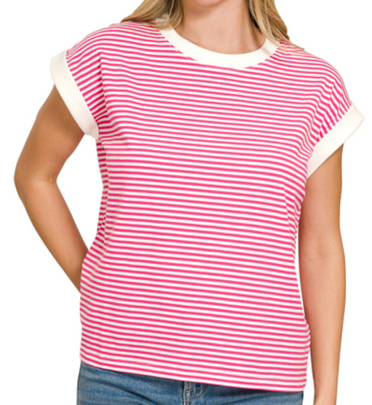 Stripe Contrast Trim Rib Top