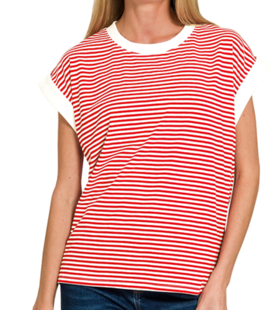 Stripe Contrast Trim Rib Top