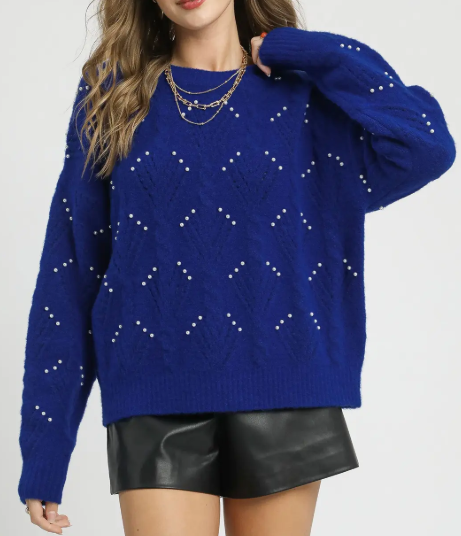 Blue Pearl Embellished Sweater