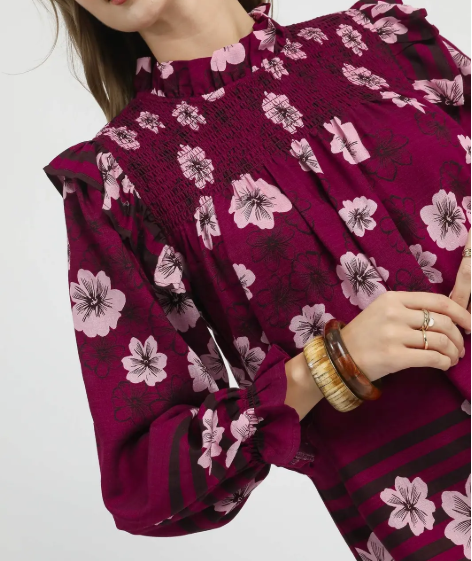 Mix Floral Smocked Ruffle Blouse