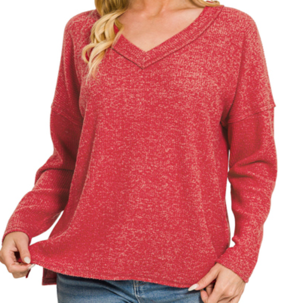 Ribbed v-neck drop shoulder top